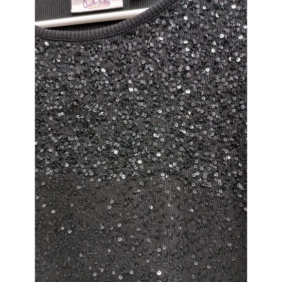 Quacker Factory Tunic Top Womens Size 3X Black Sequined 3/4 Sleeve Holiday Glam - Picture 2 of 11